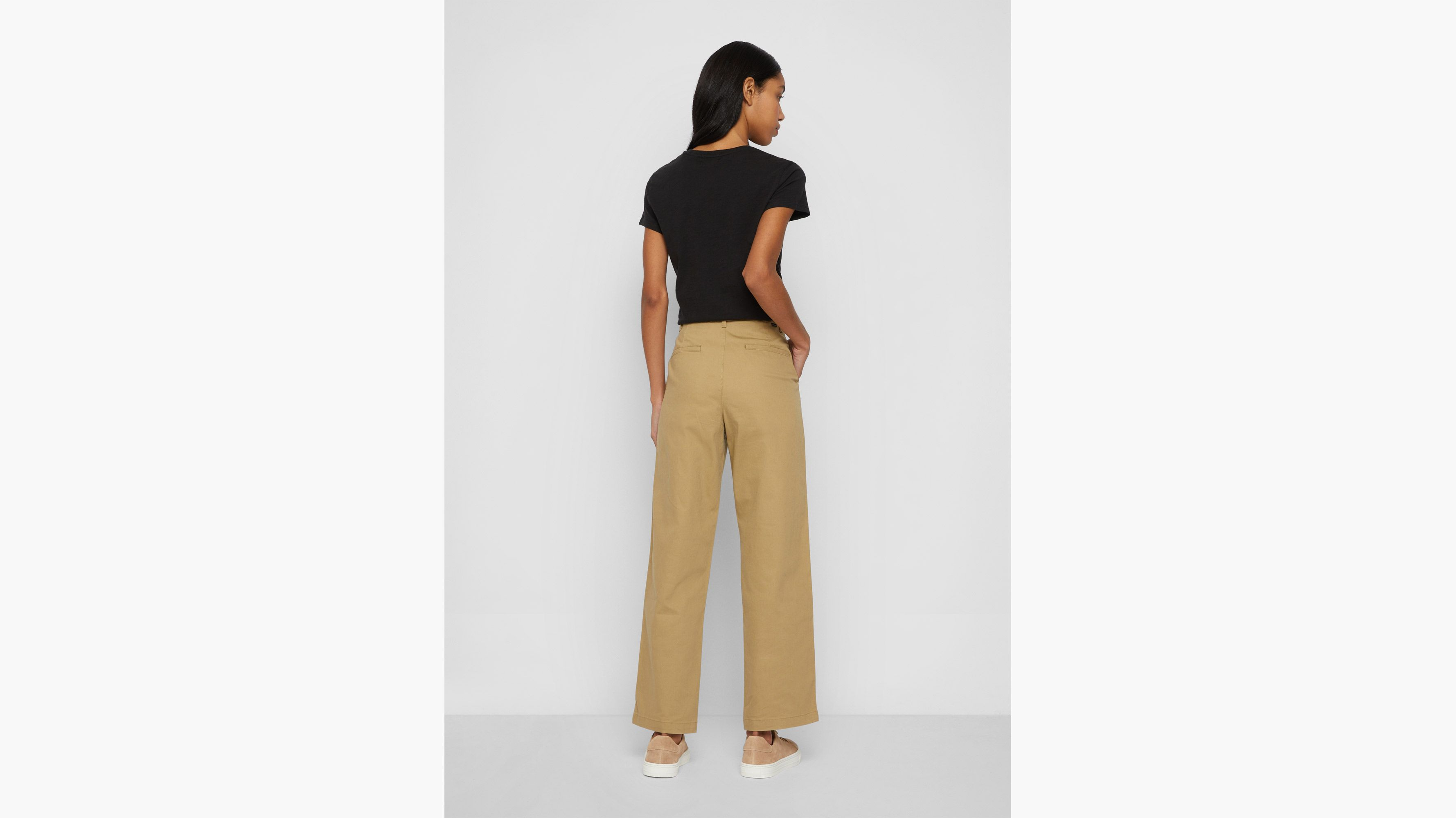 Khaki high waisted fashion trousers