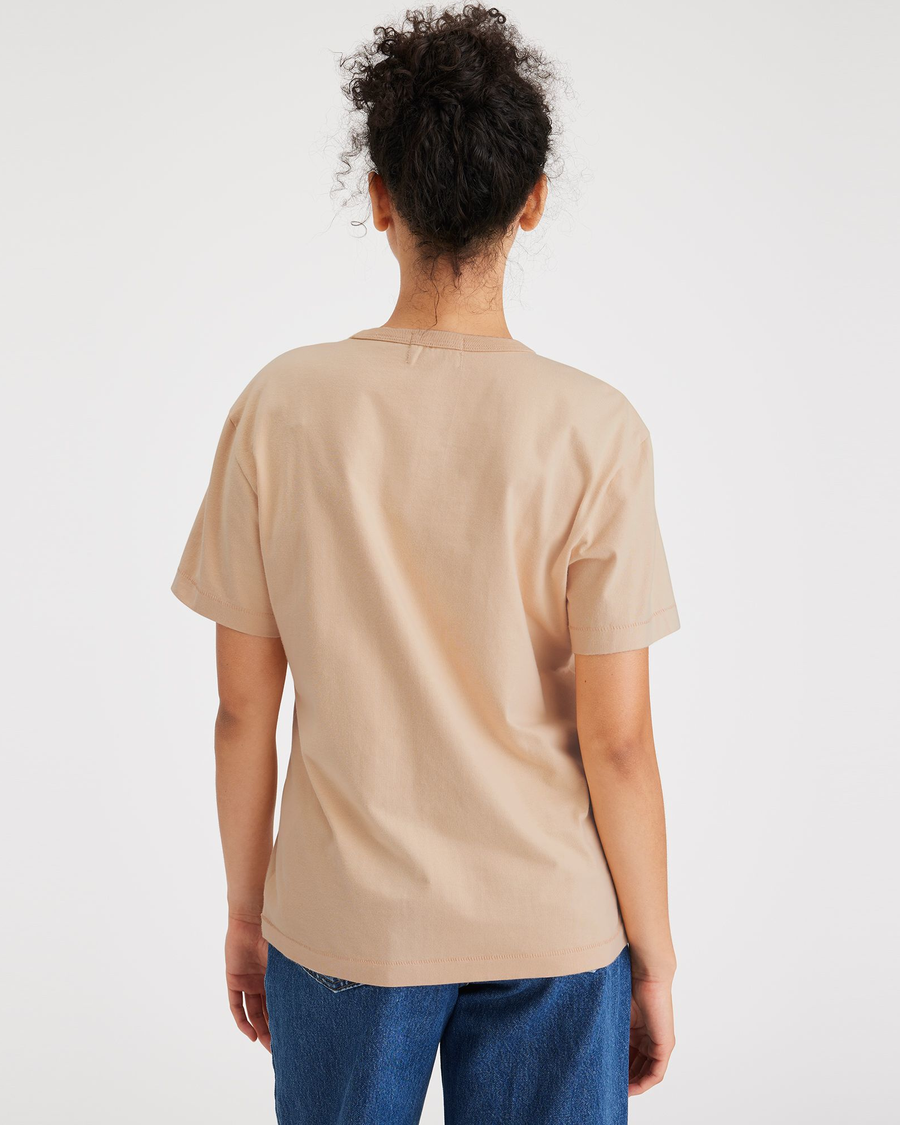 Back view of model wearing Apple Blossom Women's Regular Fit Crew Tee.