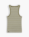 View of model wearing Avocado Rib Tank, Slim Fit.