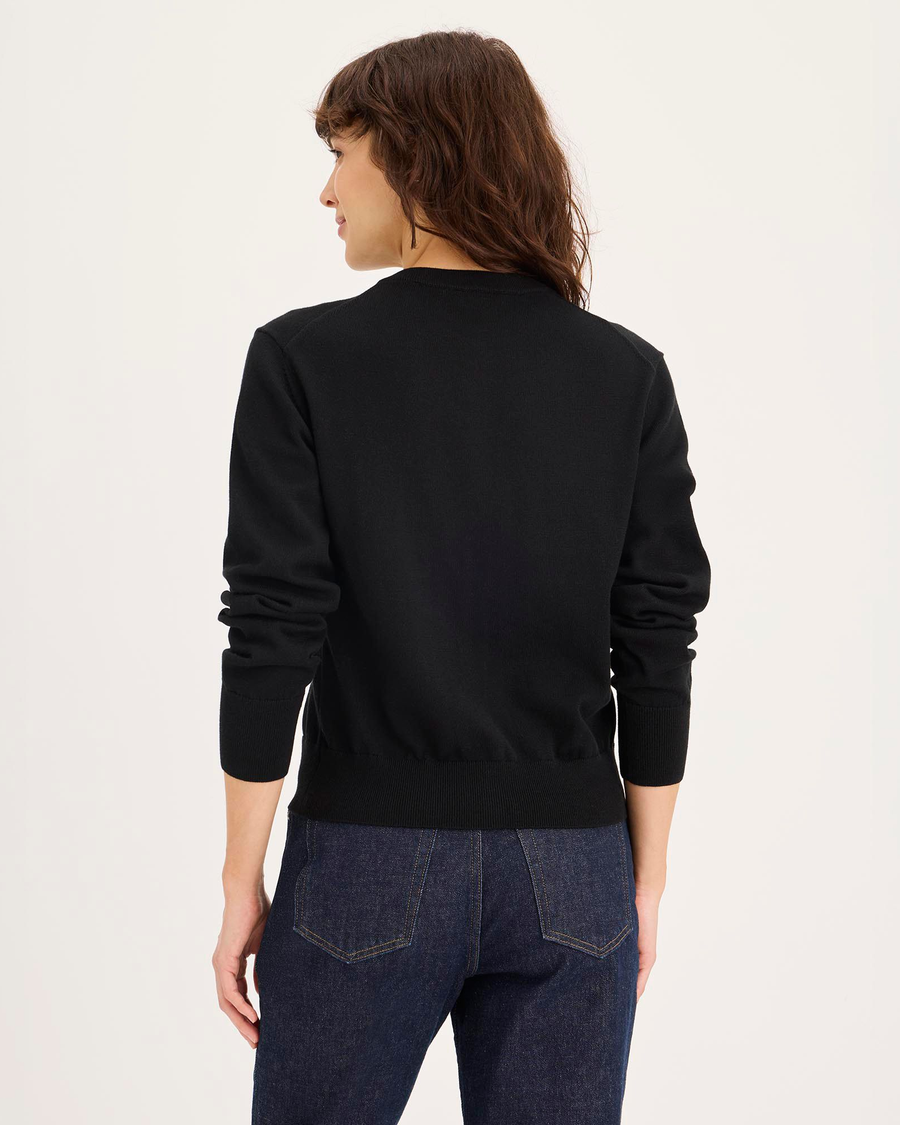 Back view of model wearing Beautiful Black Cardigan, Regular Fit.