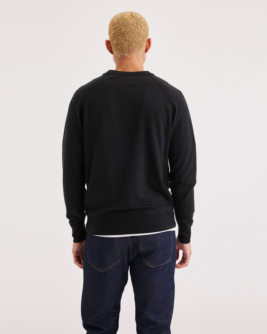 Back view of model wearing Beautiful Black Men's Regular Fit Crewneck Sweater.