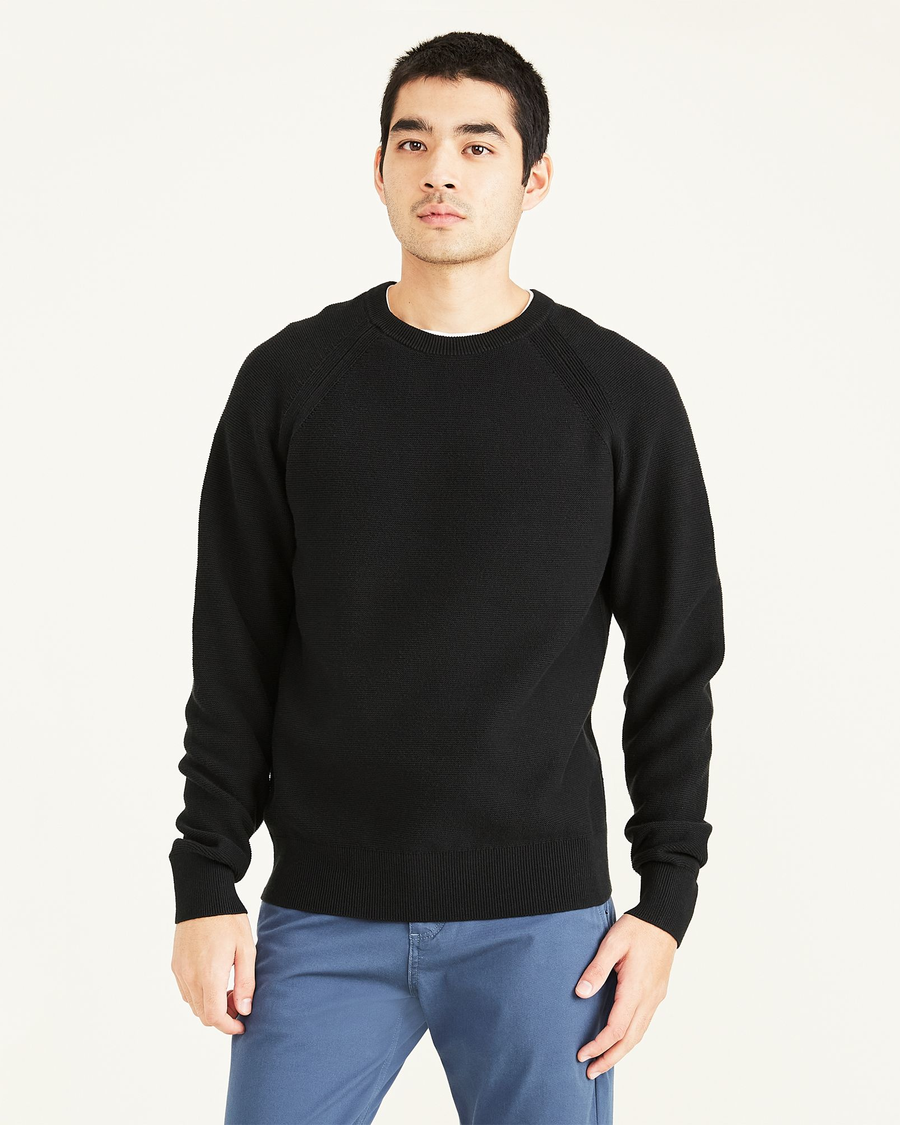 Front view of model wearing Beautiful Black Men's Regular Fit Crewneck Sweater.