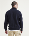 Back view of model wearing Beautiful Black Men's Regular Fit Quarter-Zip Fleece.