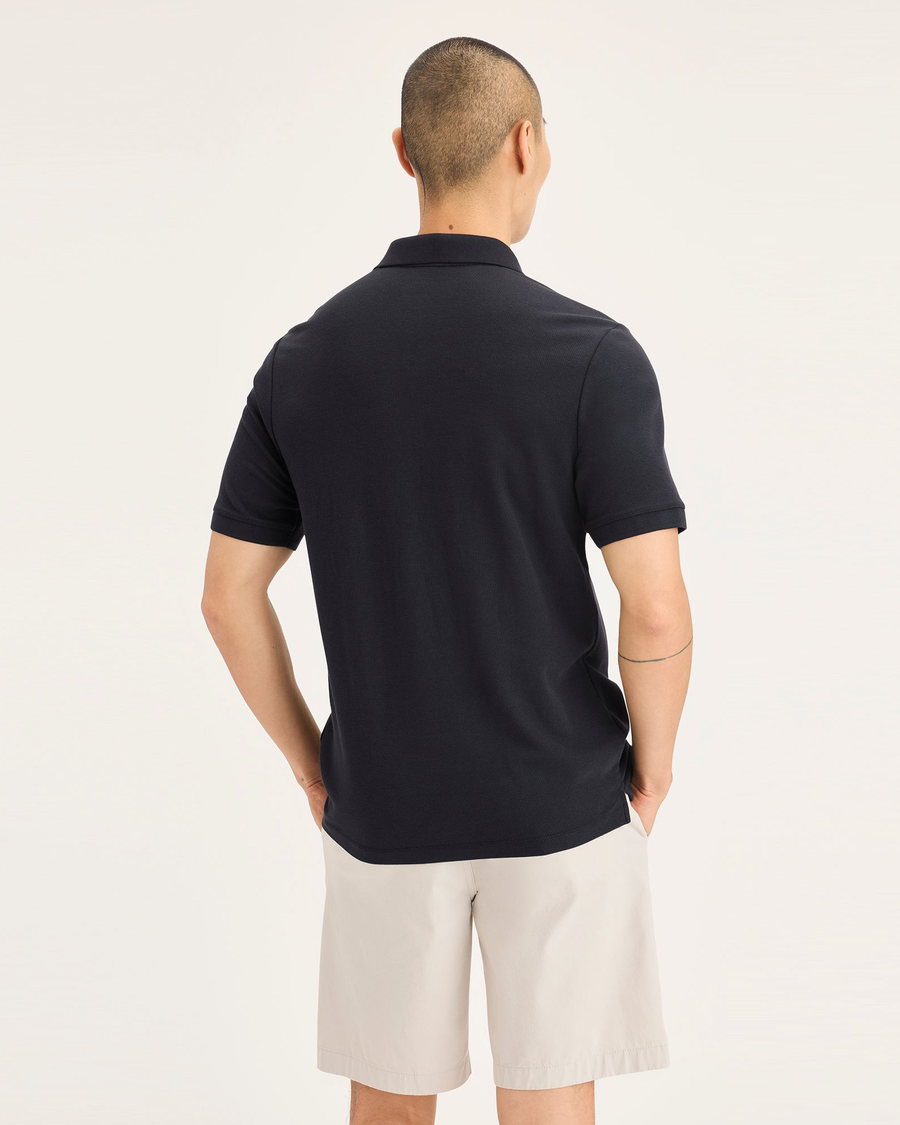 Back view of model wearing Beautiful Black Men's Slim Fit Original Polo Shirt.