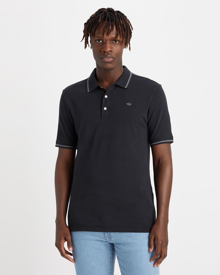 Front view of model wearing Beautiful Black Men's Slim Fit Original Polo.