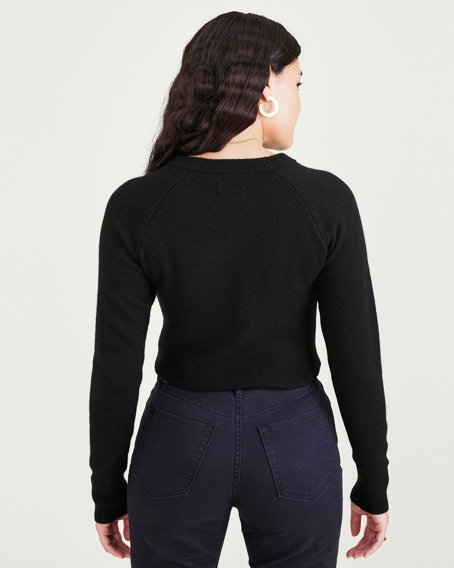 Back view of model wearing Beautiful Black Women's Classic Fit Crewneck Sweater.