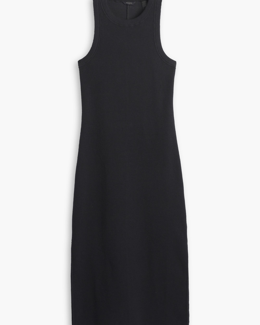 View of model wearing Beautiful Black Women's Tank Dress.