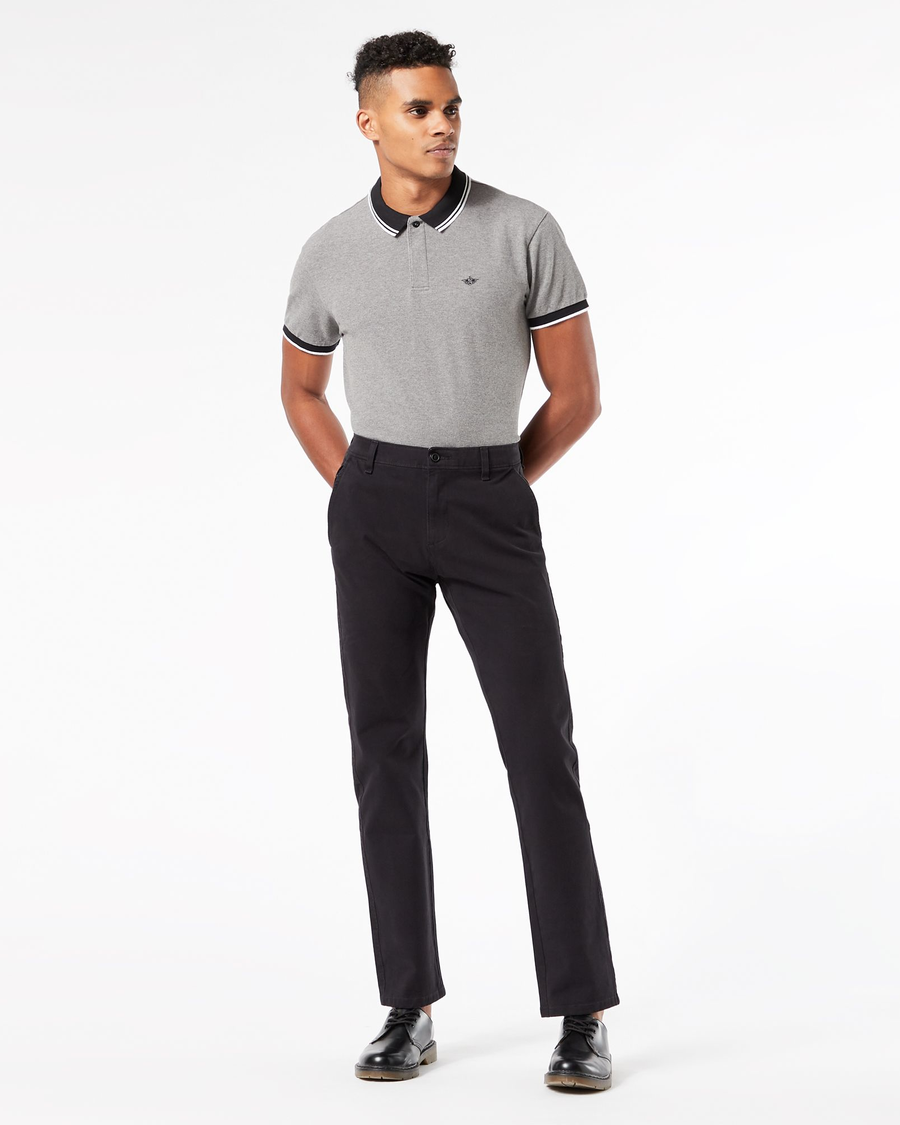 Front view of model wearing Black Men's Slim Fit Smart 360 Flex Ultimate Chino Pants.