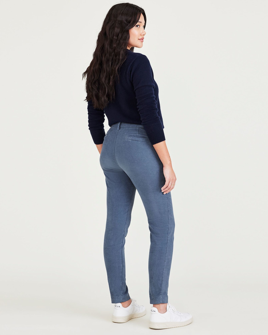 Back view of model wearing Blue Fusion Women's Skinny Fit Chino Pants.