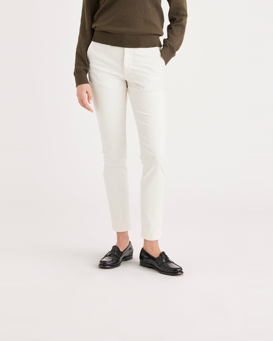 Front view of model wearing Buttercream Women's Skinny Fit Chino Pants.