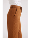 Side view of model wearing Caramel Café Women's High Straight Fit Weekend Chino Pants.