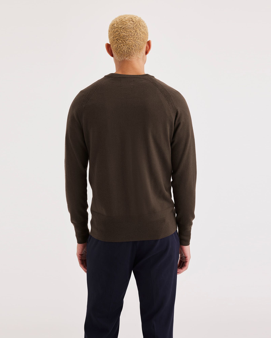 Back view of model wearing Coffee Bean Men's Regular Fit Crewneck Sweater.