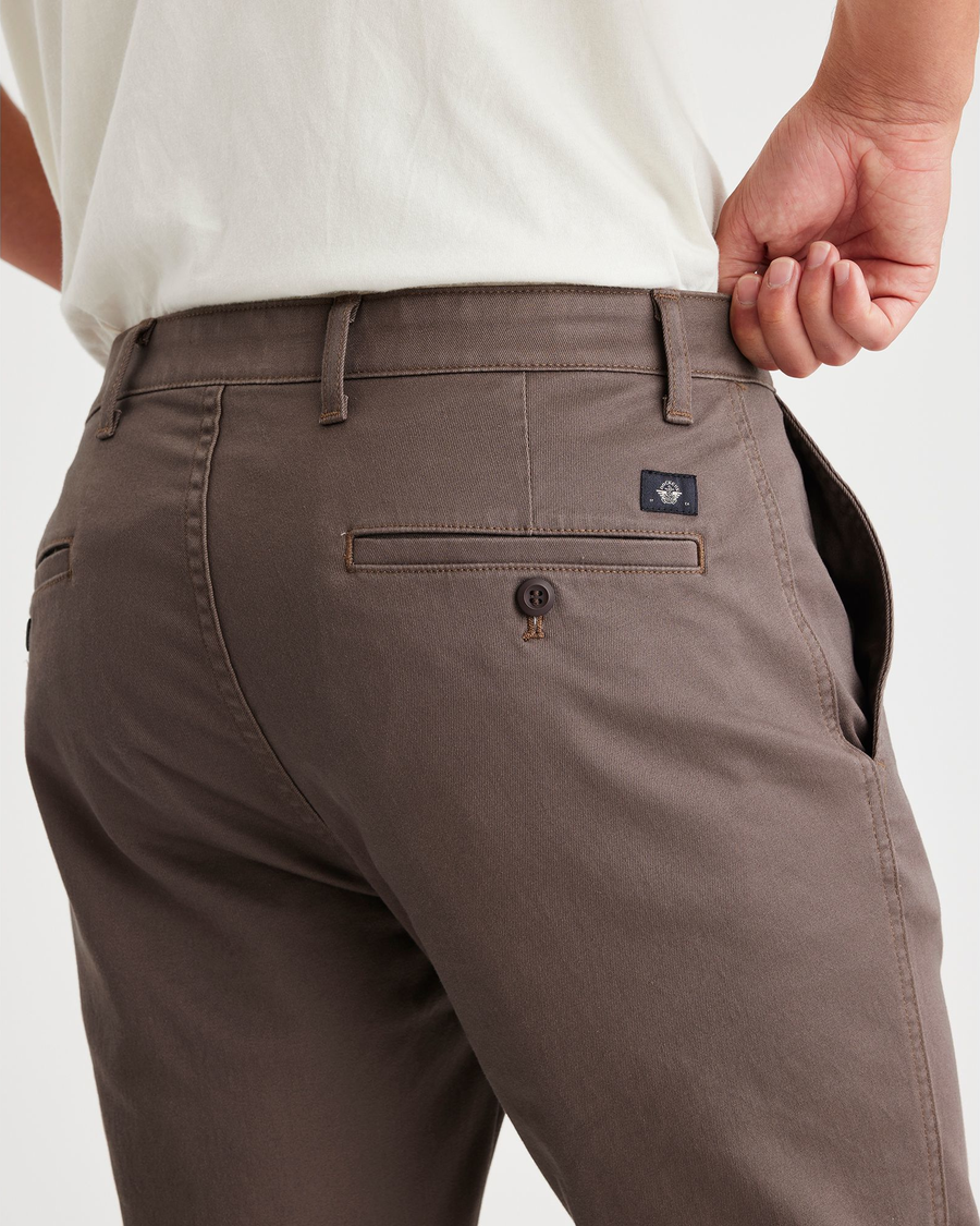 View of model wearing Coffee Quartz Men's Skinny Fit Original Chino Pants.