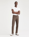 View of model wearing Coffee Quartz Men's Slim Fit Smart 360 Flex Alpha Chino Pants.