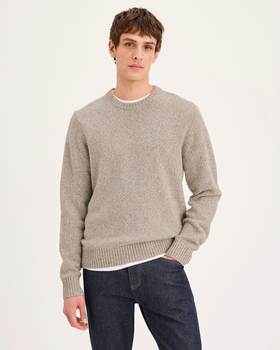 Front view of model wearing Cotswold Stone Premium Crewneck Sweater, Regular Fit.