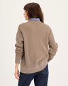 Back view of model wearing Cream Plaited Crewneck Sweater, Relaxed Fit.
