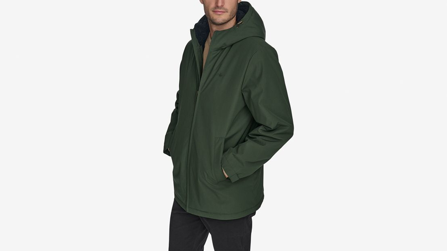 Front view of model wearing Deep Forest Men's Arctic Sherpa Jacket.