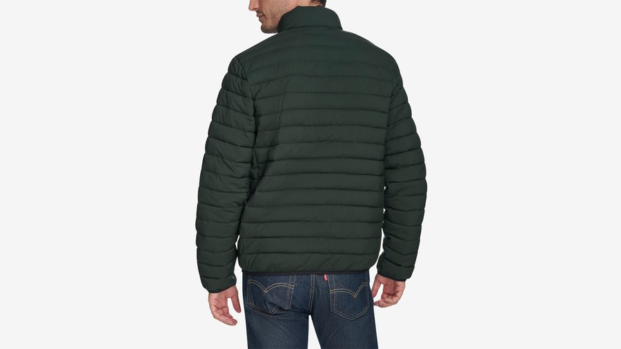 Back view of model wearing Deep Forest Men's Packable Jacket.