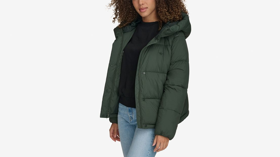 View of model wearing Deep Forest Women's Puffer Jacket.