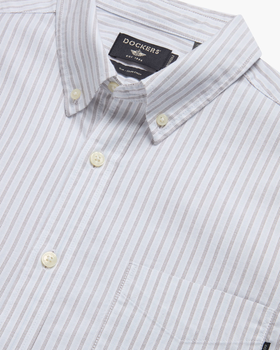 View of model wearing Devon Oxford Shirt, Slim Fit.