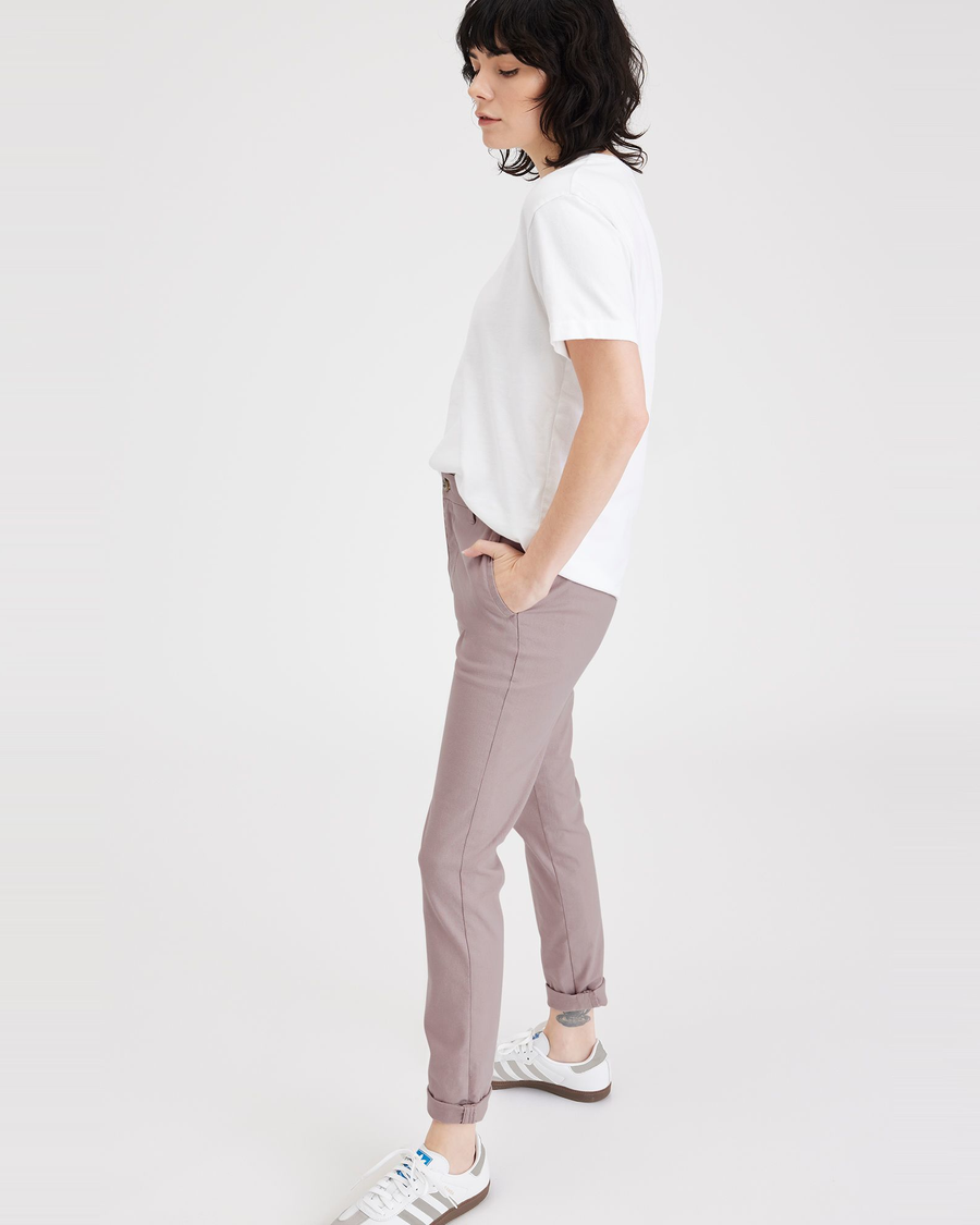 View of model wearing Fawn Women's Slim Fit Weekend Chino Pants.