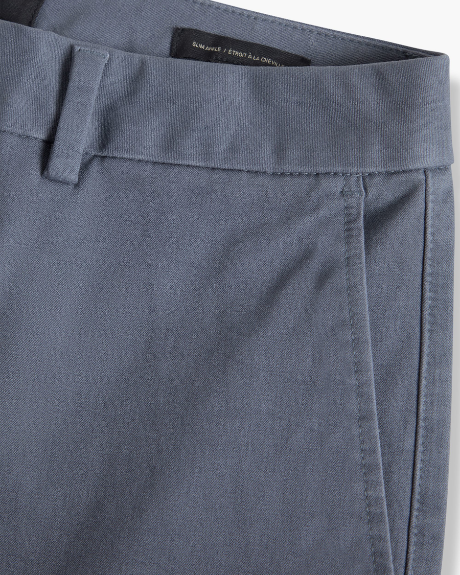 View of model wearing Folkstone Gray Mid-Rise Collins Trouser with Sculpt, Slim FIt.
