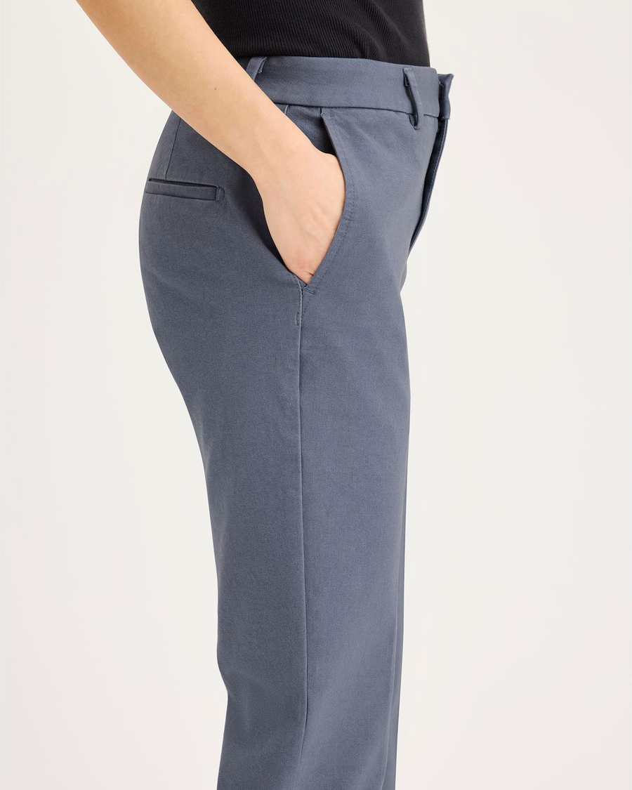 Side view of model wearing Folkstone Gray Mid-Rise Collins Trouser with Sculpt, Slim FIt.