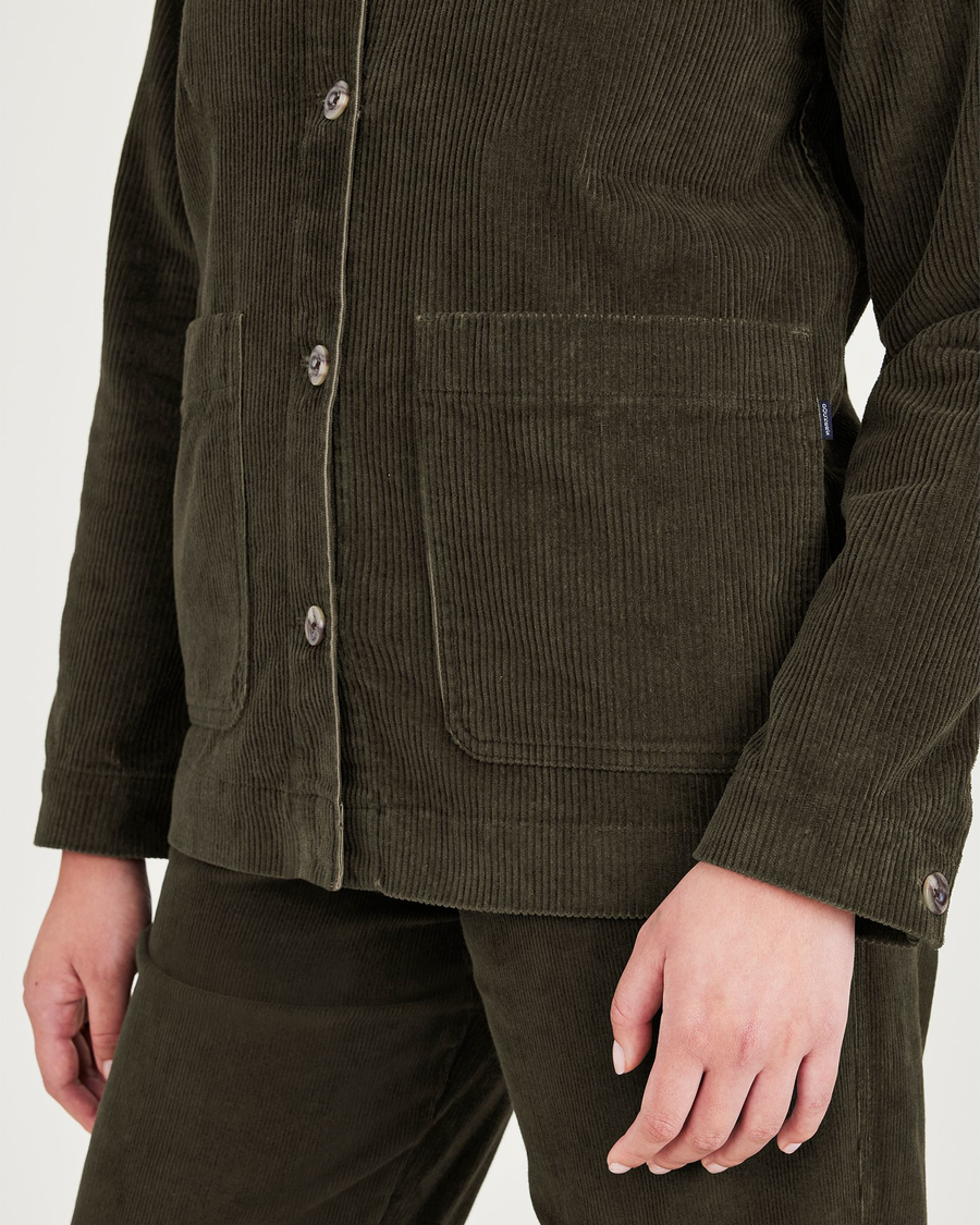 View of model wearing Forest Night Women's Regular Fit Chore Jacket.