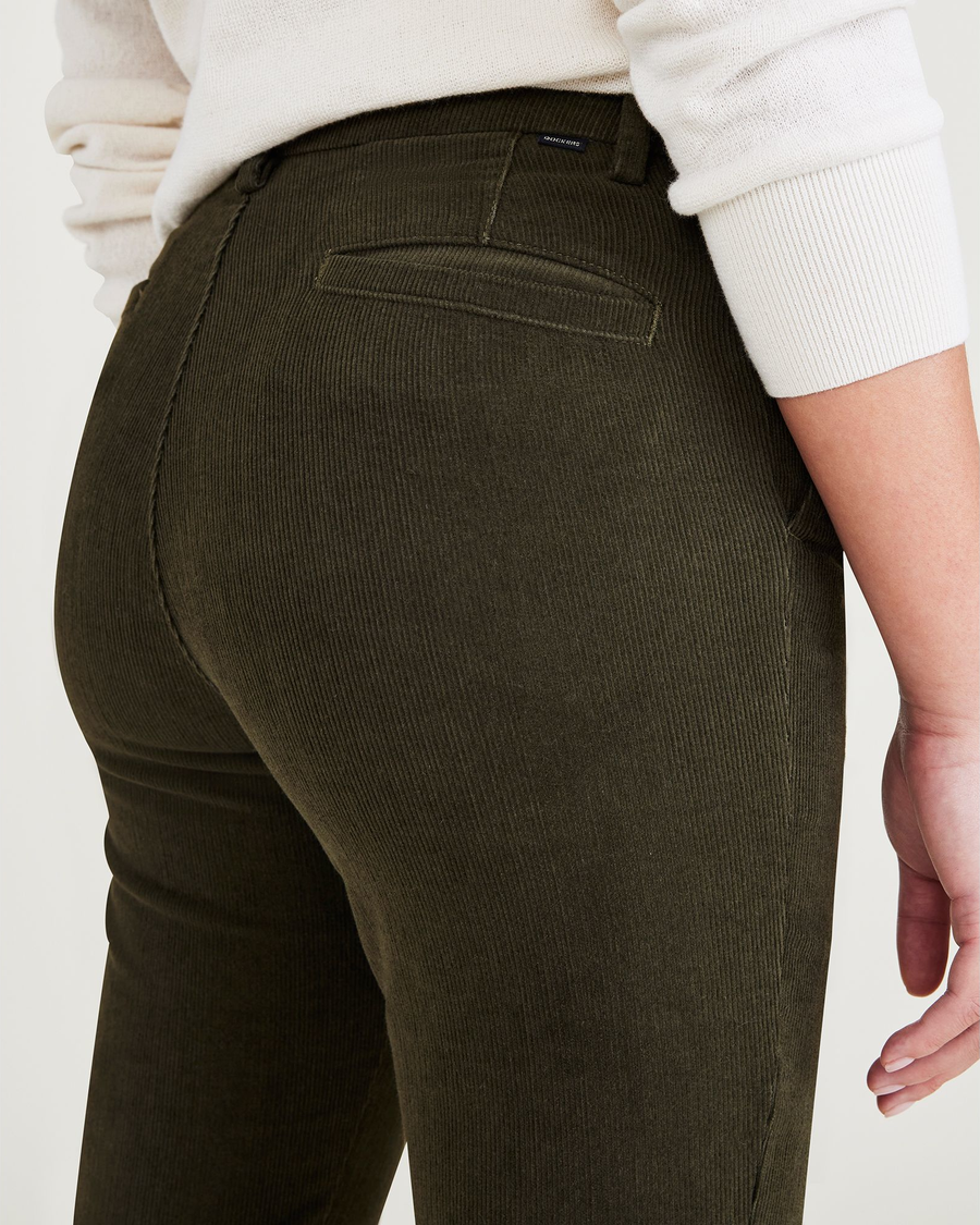 View of model wearing Forest Night Women's Skinny Fit Chino Pants.