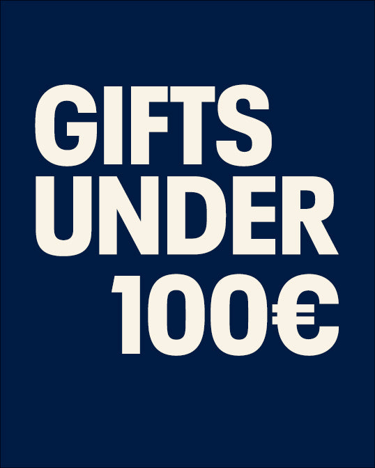 Text ' GIFTS UNDER 100€' on a blue background