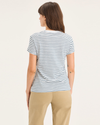 Back view of model wearing Gilly Stratified Sea Women's Slim Fit Favorite Tee.