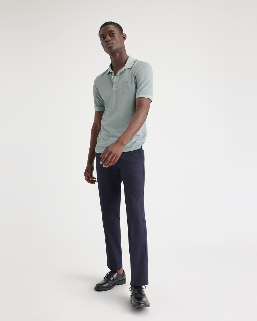 View of model wearing Harbor Gray Men's Slim Fit Original Polo.