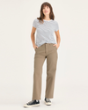 Front view of model wearing Harvest Gold Blake Chino Pants, High Straight Fit.