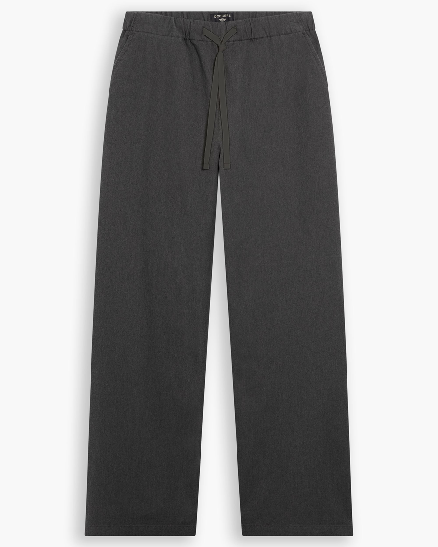 View of model wearing Heather Gray Drawstring Pants.