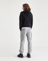 Back view of model wearing High-Rise Men's Straight Tapered Fit Cargo Jogger Pants.