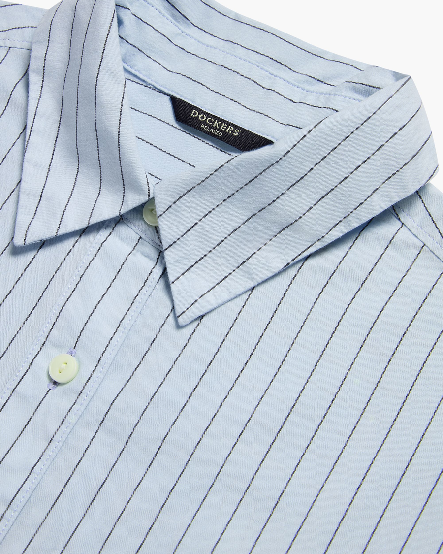 View of model wearing Ice Water Boxy Cropped Shirt, Relaxed Fit.