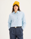 Front view of model wearing Ice Water Boxy Cropped Shirt, Relaxed Fit.