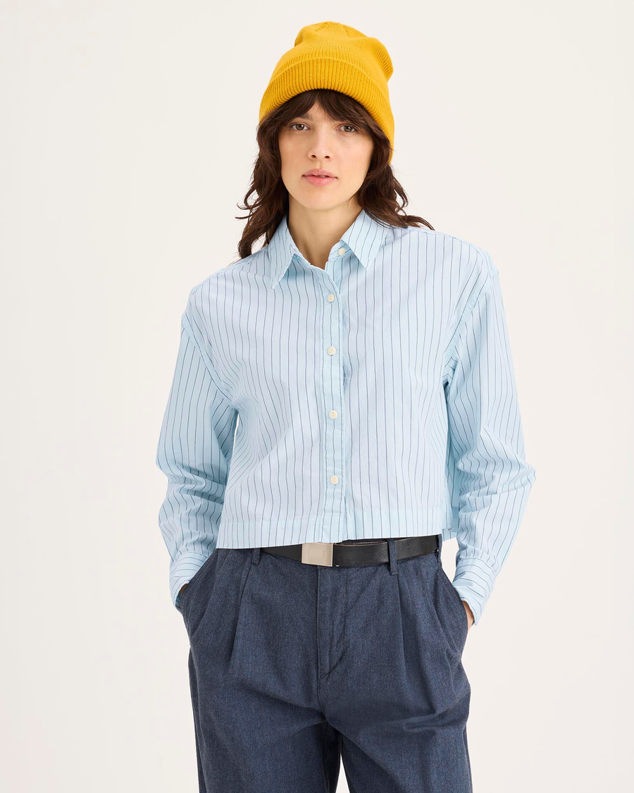 Front view of model wearing Ice Water Boxy Cropped Shirt, Relaxed Fit.