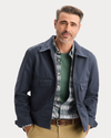 View of model wearing India Ink Mechanic's Jacket, Regular Fit.