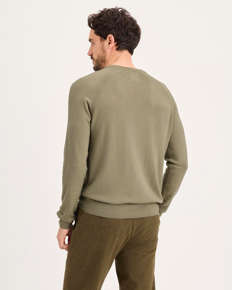 Back view of model wearing Lemon Pepper Crewneck Sweater, Regular Fit.
