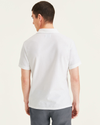 Back view of model wearing Lucent White Rib Collar Polo, Slim Fit.