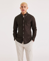 Front view of model wearing Mole Men's Slim Fit 2 Button Collar Shirt.