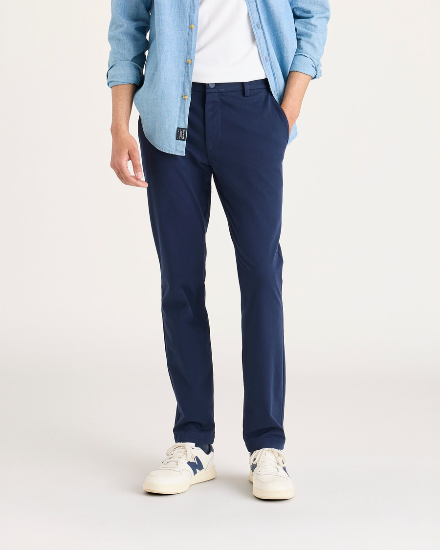 dockers navy blue dress pants Men's Dockers Signature Iron-Free Stain Defender Slim-Fit Khaki Pants Color: Timber Wolf Size: 30X32