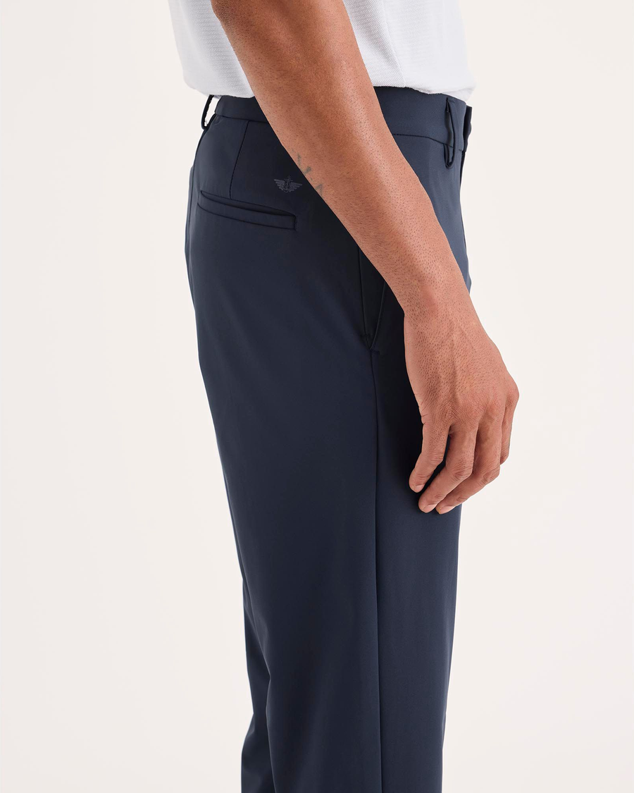 Side view of model wearing Navy Blazer Go Chino, Slim Fit with Airweave.