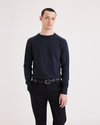 Front view of model wearing Navy Blazer Men's Regular Fit Crewneck Sweater.