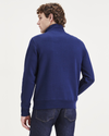 Back view of model wearing Navy Blazer Men's Regular Fit Quarter-Zip Fleece.