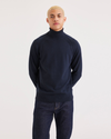 Front view of model wearing Navy Blazer Men's Regular Fit Turtleneck Sweater.