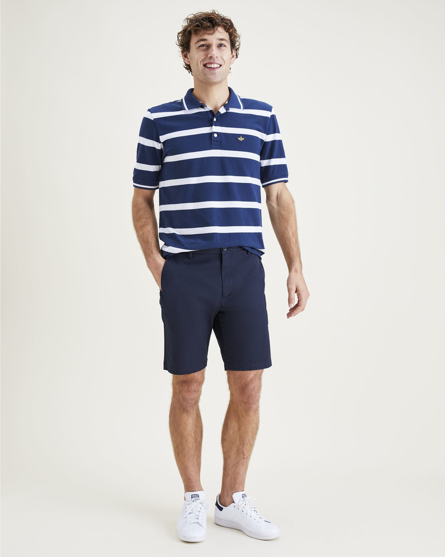 View of model wearing Navy Blazer Men's Supreme Flex Modern Chino Short.