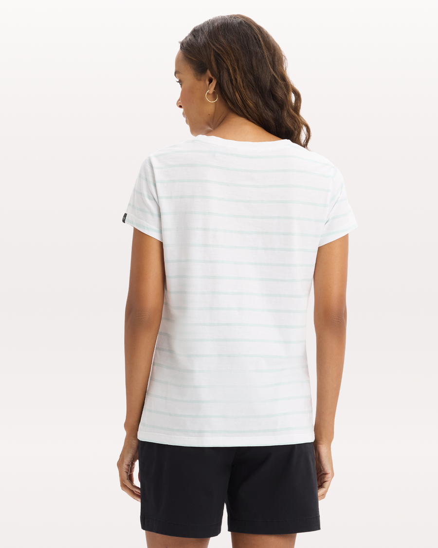 View of model wearing Nevin Pastel Blue Favorite V-Neck Tee Shirt, Slim Fit.