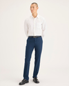 Front view of model wearing Ocean Blue Crafted Khaki Pants, Slim Fit.